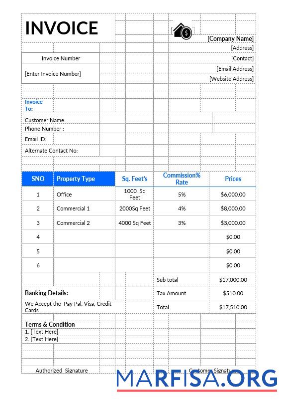 Blank Commercial Real Estate Invoice Template